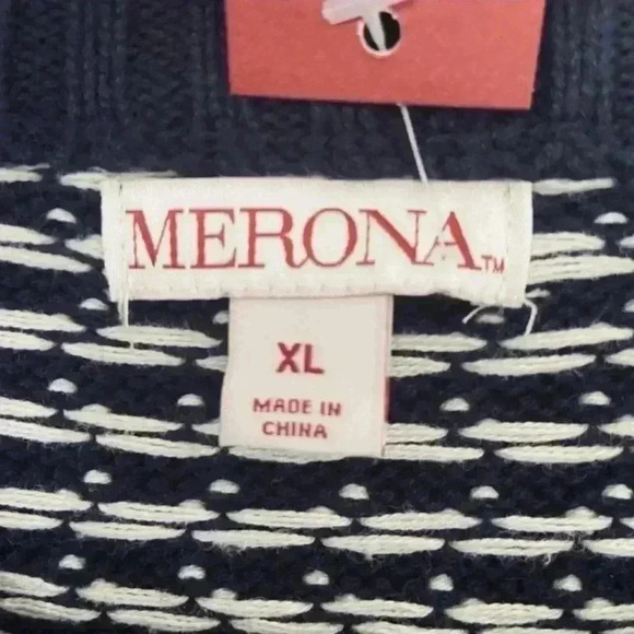 Merona Blue Nordic Size XL Navy Aqua and Cream Long Sleeve Sweater Men - Picture 6 of 6